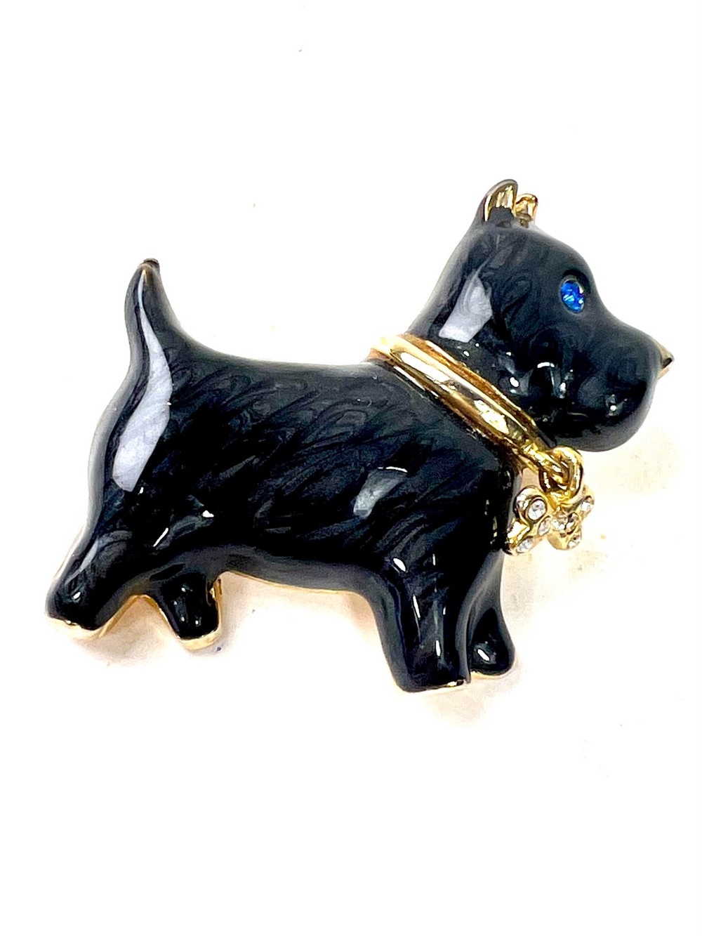 Black Enamel Dog Brooch with Gold Accents